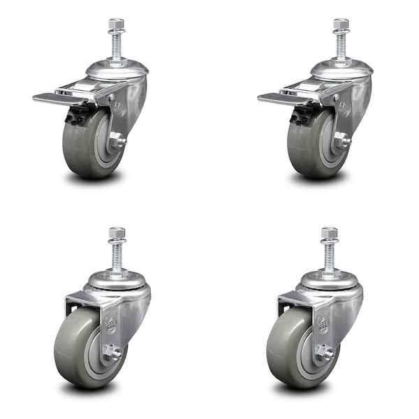 Service Caster 3 Inch Gray Polyurethane Swivel 3/8 Inch Stem Caster Total Lock Brake SCC, 2PK SCC-TSTTL20S314-PPUB-381615-2-S-2 - main